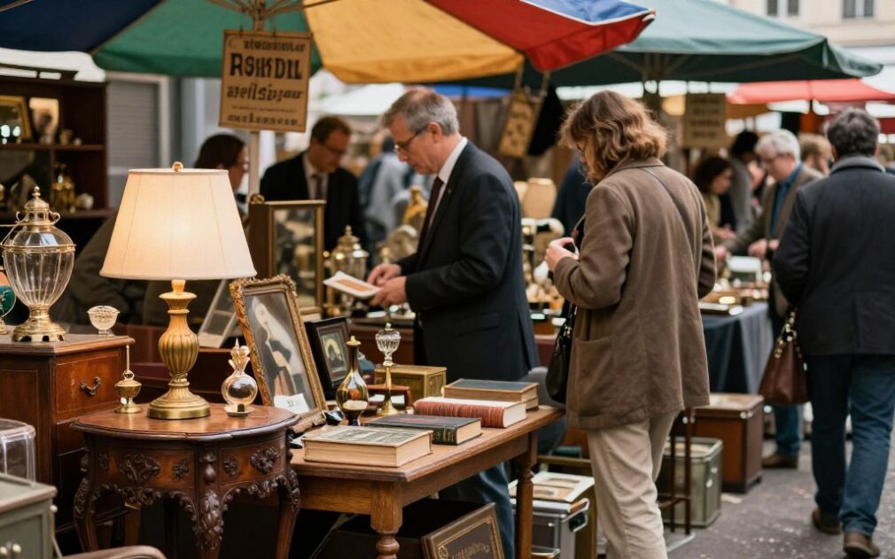 Sprzedaż antyków na targu staroci